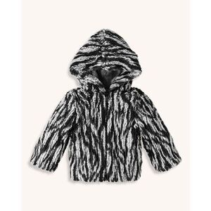 Splendid Girls 12 Striped Faux Fur Jacket Hooded Coat